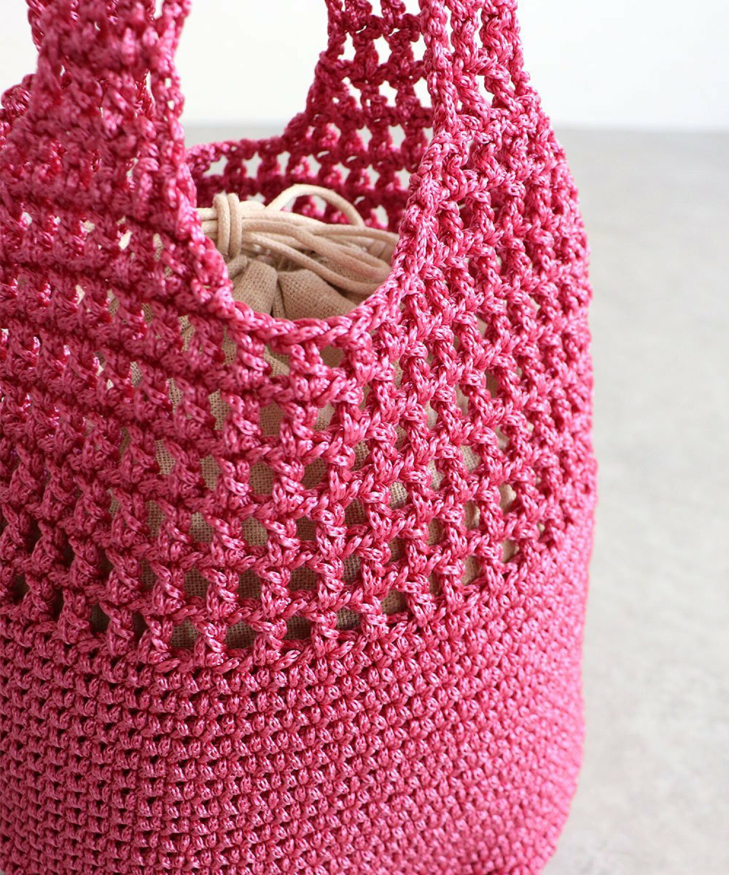 巾着付きかぎ編みミニトートバッグ